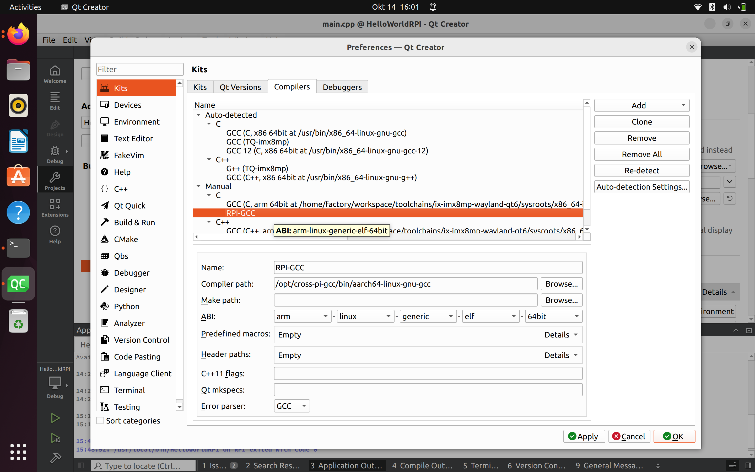 Qt 6.8 Cross-Compilation for Raspberry Pi une capture d'écran d'un ordinateur