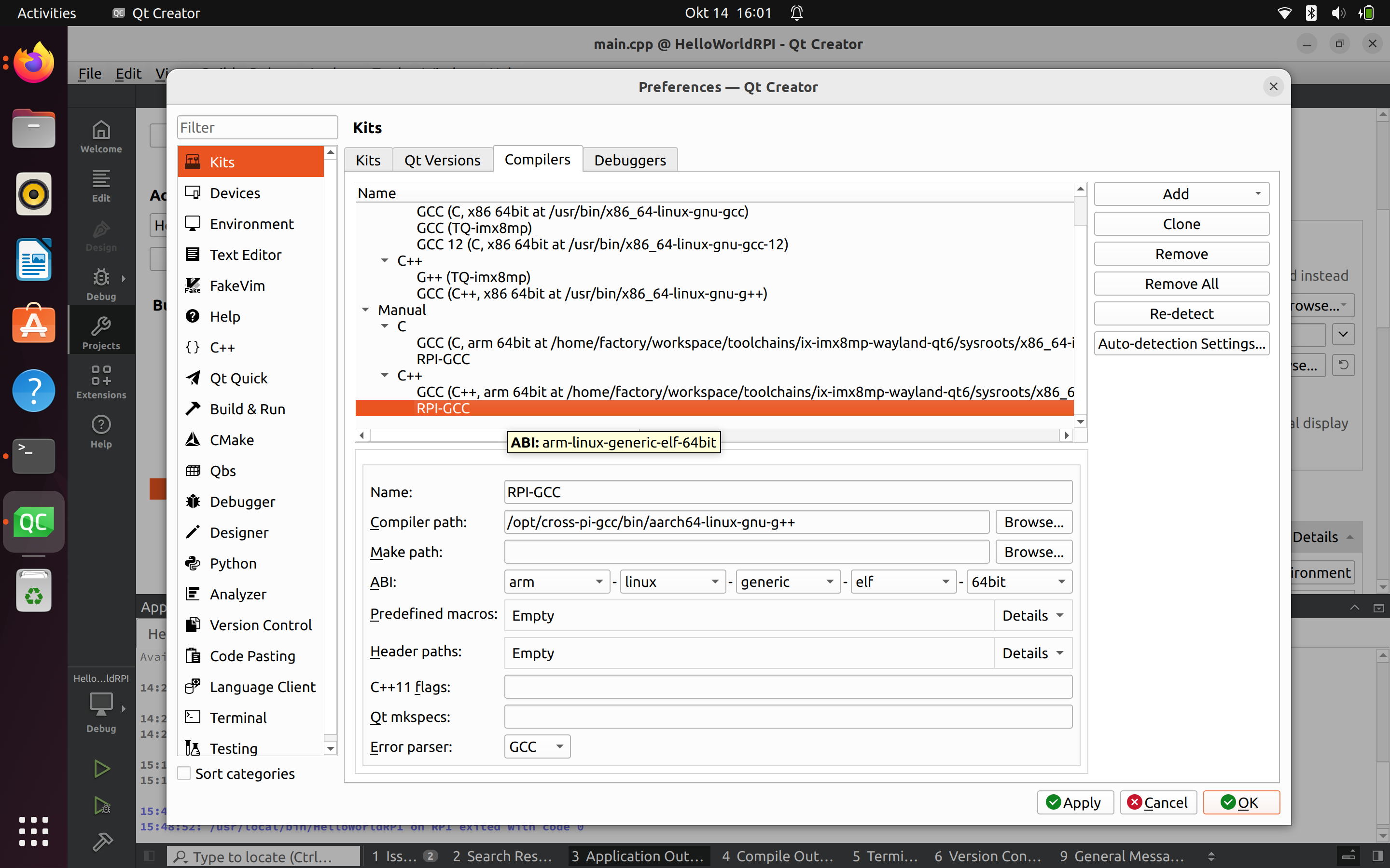 Qt 6.8 Cross-Compilation for Raspberry Pi une capture d'écran d'un ordinateur