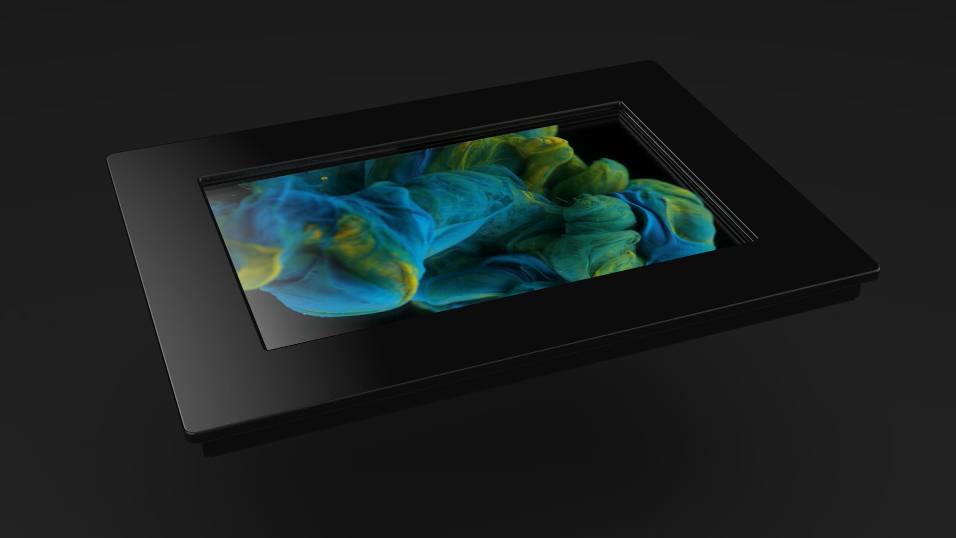 IK10 Monitor - IK10 Monitor 10.1" isang itim na parihaba frame na may isang asul at dilaw na pintura sa ito
